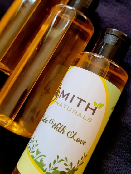 Bottles of my homemade Carrot Oil, suitable for both hair and skin. For skin, it's a perfect anti-aging ingredient that rejuvenates and gives a healthy glow. It's even gentle enough for babies.