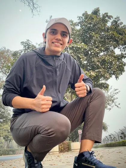 A quick pose during a chilly winter training run.