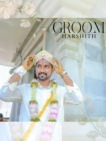 A portrait of the groom, Harshit, looking regal in his traditional wedding attire and pheta (turban).