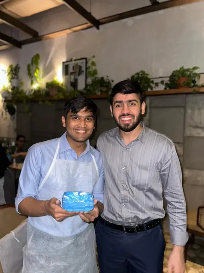Two participants from our first Jesmonite workshop in Bangalore, posing with their finished pieces. We love being the first to bring new creative experiences to the city.