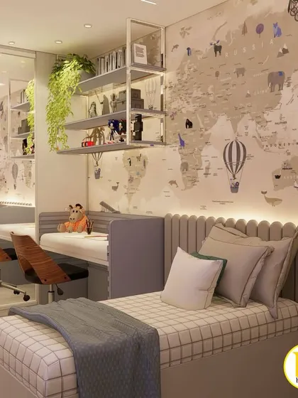 The mirrored wardrobe in this room helps to make the space feel larger and brighter.