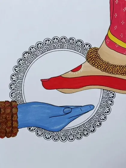 This piece captures a moment of divine love between Shiva and Parvati, perfect for a puja room or a personal sacred space. I use traditional colors and details to create spiritual art that feels both authentic and personal.