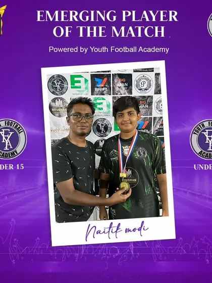 Naitik Modi, a promising U-15 player, celebrated for his performance.