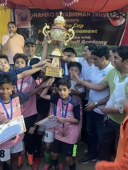 Our Under-13 boys lifting the runner-up trophy at the 1st Gorkha Cup Tournament. Every tournament is a step forward.