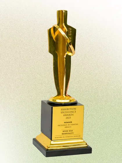 A duplicate of our Exhibition Excellence Award trophy. This award solidifies our reputation as a leader in the corporate and exhibition catering industry.