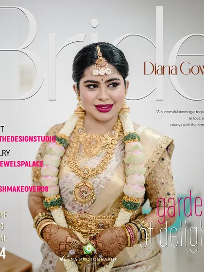 A creative magazine-cover style edit featuring our bride Diana, highlighting her complete bridal look.