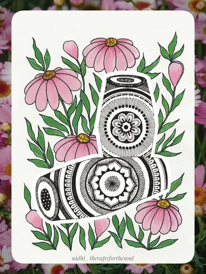 November: Pink Daisy & Tabla. A different take on the tabla, this time paired with bright pink daisies.