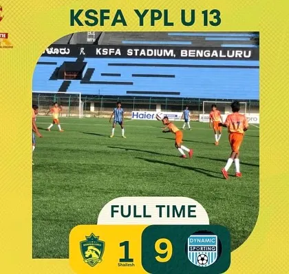 Action from our U-13 team's dominant 9-1 victory in the KSFA Youth Premier League match against Dynamic Sporting FA, played at the iconic KSFA Stadium in Bengaluru.