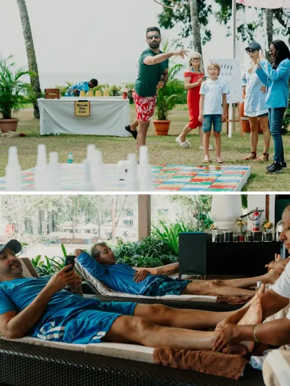 For a mid-week break, we organized a picnic and spa day for the guests, complete with lawn games and relaxing foot massages.