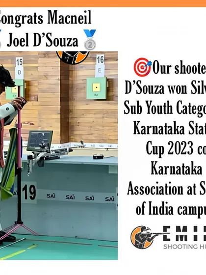 Our shooter Macneil Joel D’Souza in full concentration during a training session. The professional shooting jacket and equipment we provide help athletes maintain stability and form.