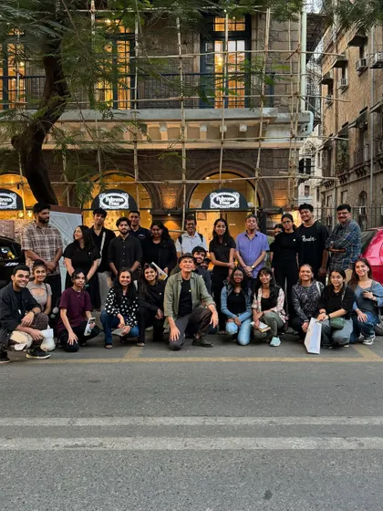 The whole team gathered outside the Poltrona Frau store in Ballard Estate during our collaboration for the Kala Ghoda Arts Festival.