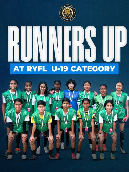 Celebrating our future. Our U-19 Girls team proudly posing after finishing as runners-up in the Reliance Youth Football League, a testament to our thriving youth development program.