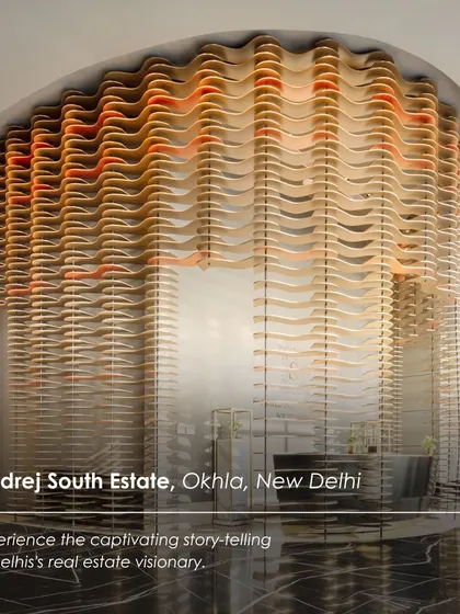 A view of the Godrej South Estate Experience Centre, capturing the awe-inspiring story-telling of Delhi's real estate visionary. The space is designed to be a captivating narrative from start to finish.