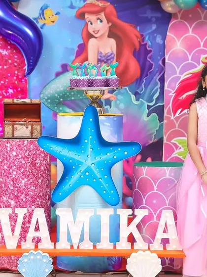 An enchanting 'Under the Sea' party with a Little Mermaid theme. We used shimmering backdrops, coral and seashell props, and character cutouts to create a magical ocean kingdom for the birthday girl's 6th birthday.
