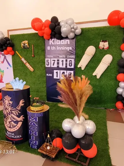 A wide shot of the entire cricket party stage, a perfect setup for any young sports fan.