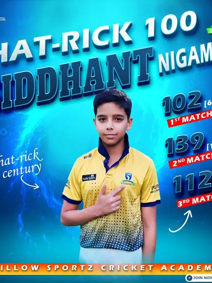 A phenomenal achievement by Siddhant Nigam, scoring a hat-trick of centuries. This level of consistency is what we strive for in all our players.