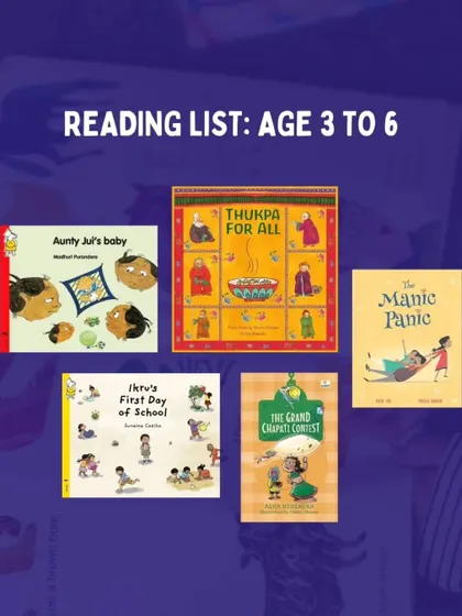A sneak peek at some of the books from our Reading Marathon list for ages 3-6, including 'Aunty Jui's baby' and 'Thukpa for All'.