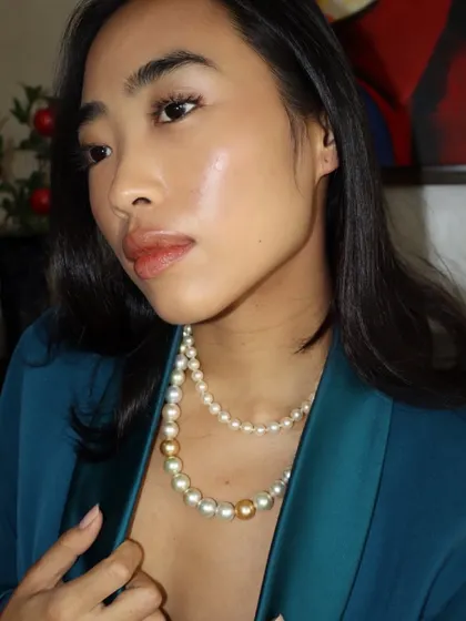 In a world of imitations, I choose precision. This layered necklace combines smaller Japanese pearls with larger South Sea pearls, each handpicked for its luster and quality.