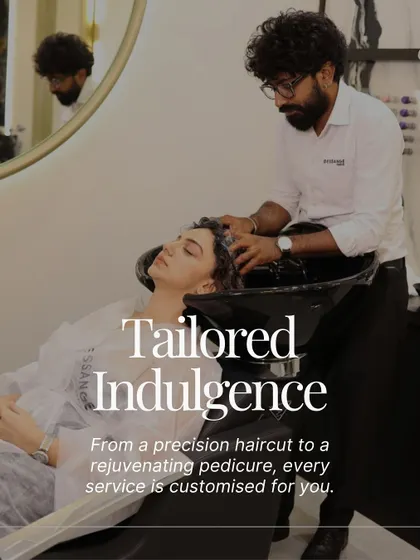 Tailored indulgence is our promise. This image captures a moment of pure relaxation during a hair wash, a customized service designed for your comfort.