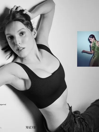A layout for Malvie Magazine, combining a strong black and white portrait with smaller color detail shots.