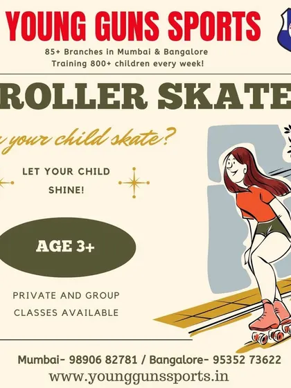 This graphic highlights our roller skating classes for kids 3+, available in private and group formats.