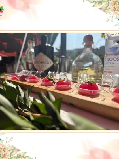 A tray of our molecular appetizers served at a brunch. These bite-sized creations, like our jello shots, are a perfect example of how we blend culinary science with creative presentation.