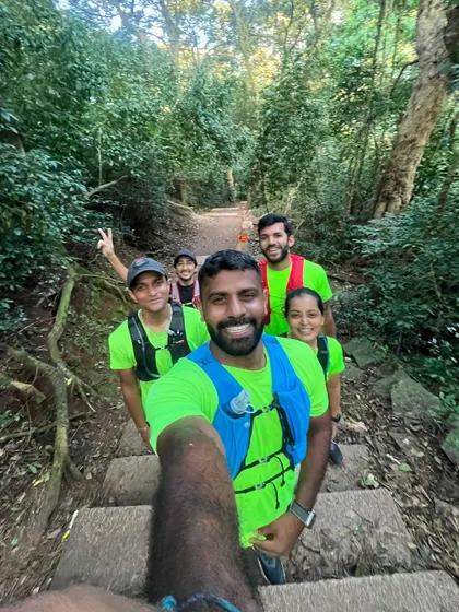 A selfie with the crew on the Nandi Hills trail. The smiles hide the pain of the climb.