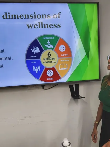 My programs go beyond physical postures. I also lead educational workshops on holistic well-being, like this session on the six dimensions of wellness, to empower employees with knowledge for a healthier lifestyle.