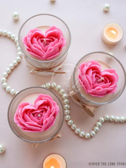 For those who love pink, my 'Te Amo' jar candle with a vibrant pink rose heart is a perfect choice. It's a sweet and romantic gift for someone special.