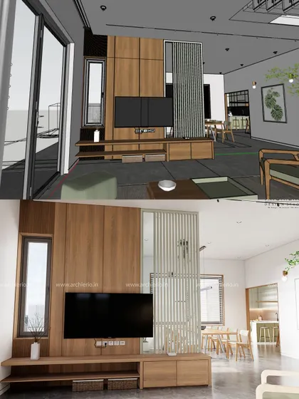 This split image shows the journey of a TV unit from a digital drawing to a real, functional piece of furniture. My process ensures that the final result matches the vision perfectly.