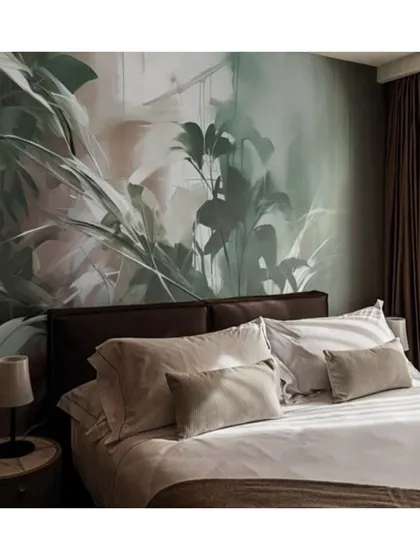 Add a bit of floral drama to your bedroom with the Aria wallpaper from LondonArt. This large-scale, moody botanical mural behind the bed creates a stunning focal point, transforming the room into a sophisticated and serene sanctuary.