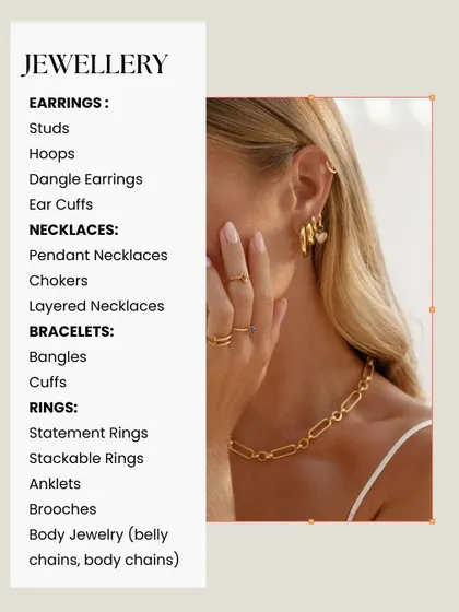 Jewelry pieces are your conversation starters. I recommend having a collection of studs and hoops, layered necklaces, and a few statement rings to elevate any outfit.