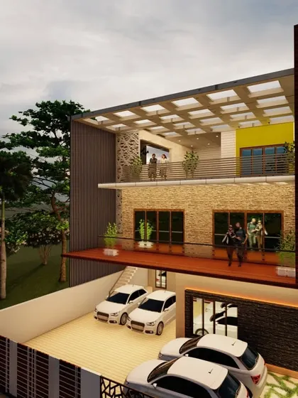 A side perspective of the cross-section design, offering a better look at the structure's open and layered composition.