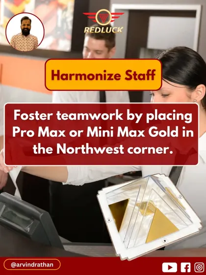 To foster teamwork and harmony among restaurant staff, I recommend placing a Pro Max or Mini Max Gold pyramid in the Northwest corner of the establishment. This Vastu remedy helps improve cooperation and reduces conflicts.