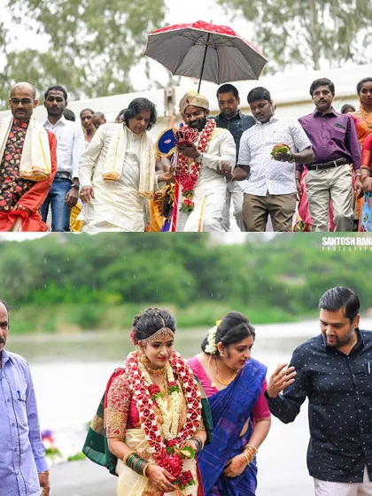 The bride and groom's processions, capturing the anticipation and tradition of the wedding day.