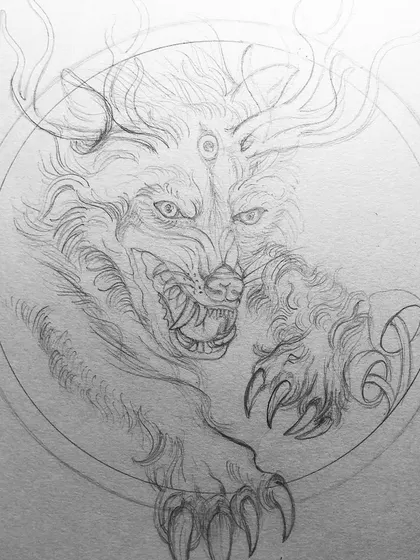 An alternate pencil sketch of the Fenrus wolf.