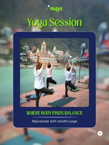 Find your balance with a mindful yoga session right by the Ganga. Our Rishikesh wellness retreat is perfect for rejuvenating your body and soul.