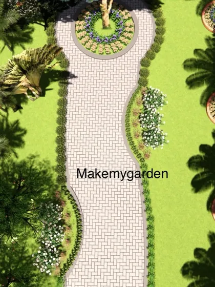 A duplicate of the overhead 3D rendering of the curved pathway.