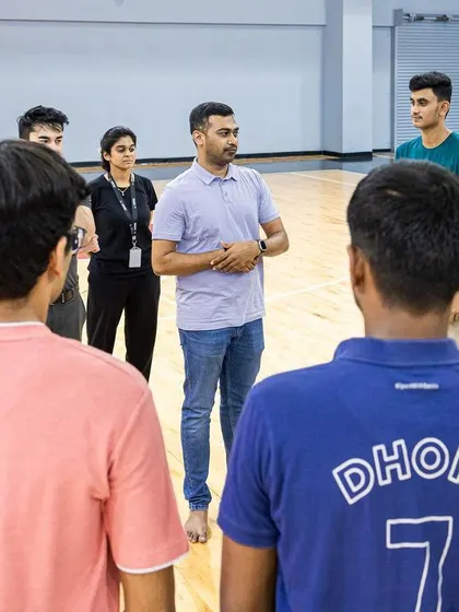 Our CEO addressing athletes at a high-performance basketball camp, emphasizing the mental and strategic aspects of the game.