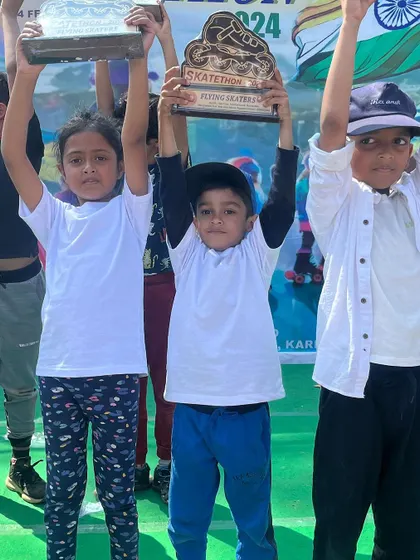 The future is bright. Our young skaters holding their trophies high at the Skatethon 2024 awards ceremony.