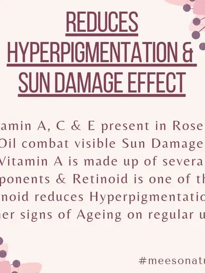 If you struggle with sun damage or hyperpigmentation, Rosehip Oil can help. It contains natural retinoids (a form of Vitamin A) that are known to reduce these signs of ageing with regular use.
