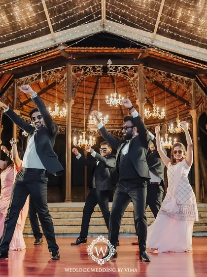 We lit up this cocktail night with dazzling chandeliers and strings of fairy lights. The grand gazebo and spacious dance floor set the stage for a night of unforgettable dance performances and celebration.