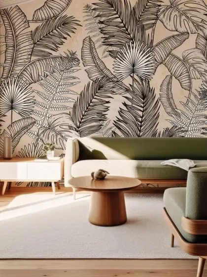 This stylish black-and-white botanical wallpaper offers a modern and graphic take on the tropical trend. The clean lines and high contrast make a bold statement while remaining sophisticated.