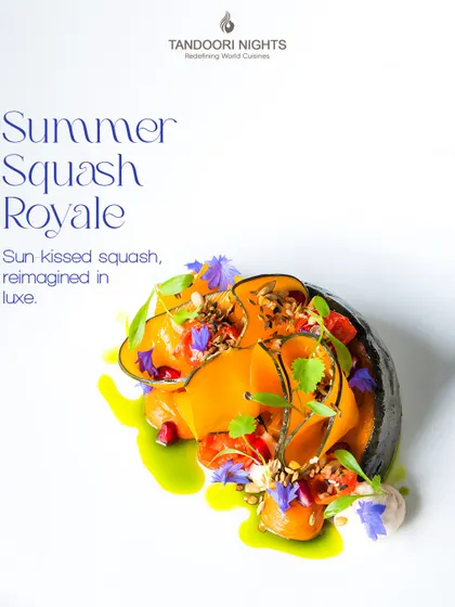 Summer Squash Royale, a dish where sun-kissed squash is reimagined in luxe. The vibrant colors and artistic plating make it a memorable centerpiece for any summer menu.