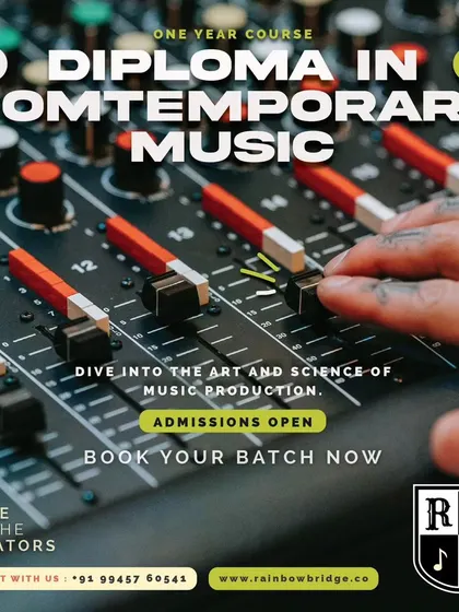 The official poster for our one-year Diploma in Contemporary Music, inviting aspiring musicians to dive into the art and science of music production.