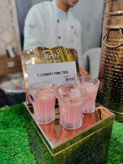 Servings of traditional Kashmiri Pink Tea, a unique and visually appealing hot beverage option.