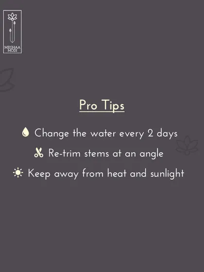 Pro tips for keeping flowers fresh: change the water, re-trim stems, and keep away from heat. These are the simple but essential care techniques I teach all my students.