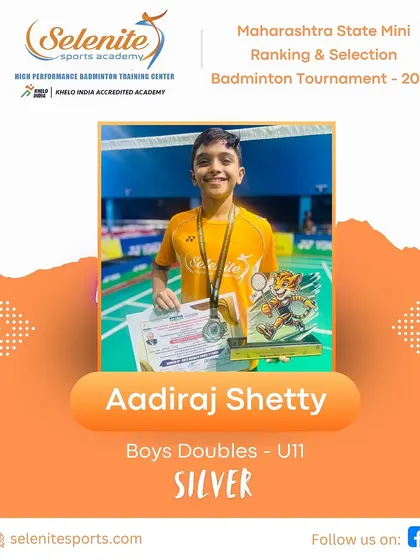 Aadiraj Shetty with his Silver Medal in Boys Doubles U-11 at the Maharashtra State Mini Ranking & Selection Tournament.