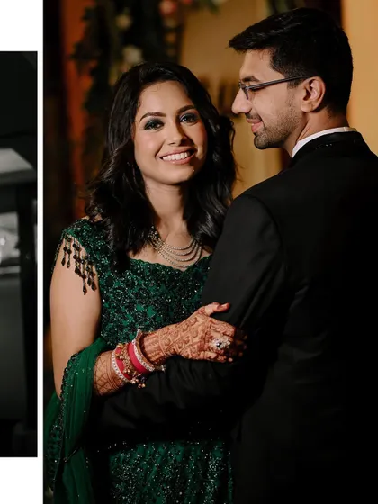 A happy, candid moment between the couple at their reception.