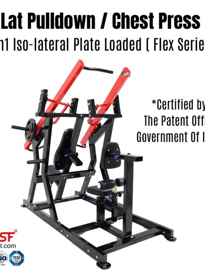 Our patented 2-in-1 Iso-lateral Lat Pulldown and Chest Press machine, certified for its innovative design.